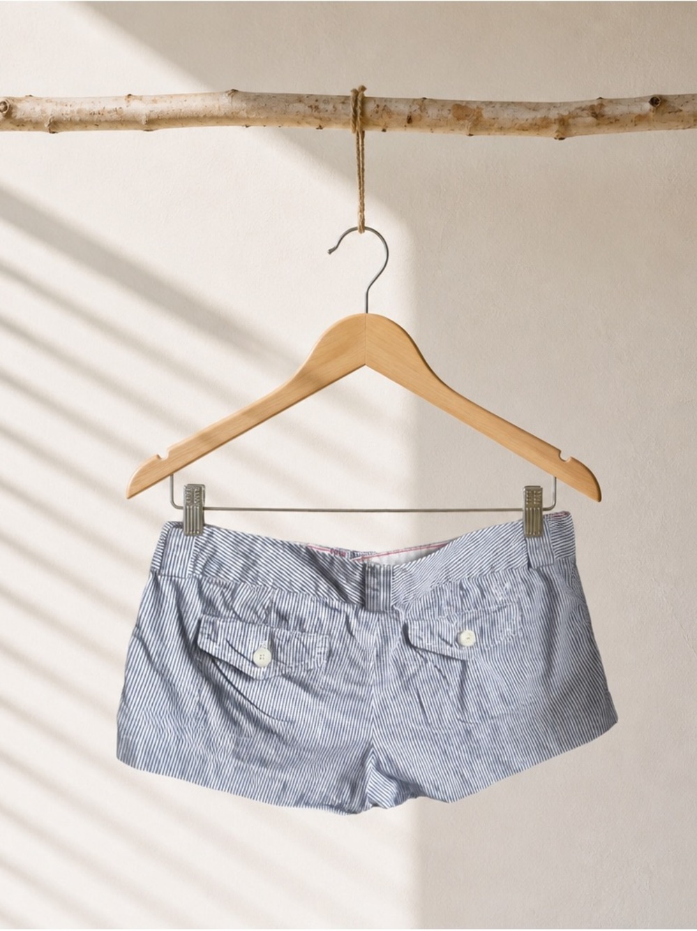 Striped Cotton Blend Women’s Shorts - Blue - Picture 2 of 2